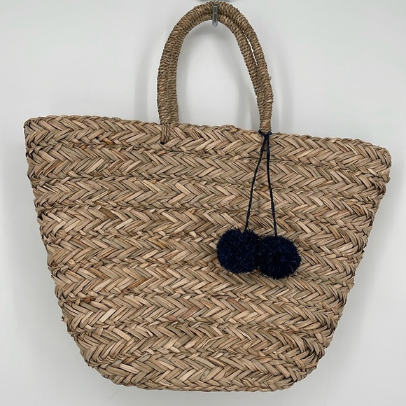 Peter Millar Beach Bag Tote Large Purse Straw with Tassels - Picture 1 of 7